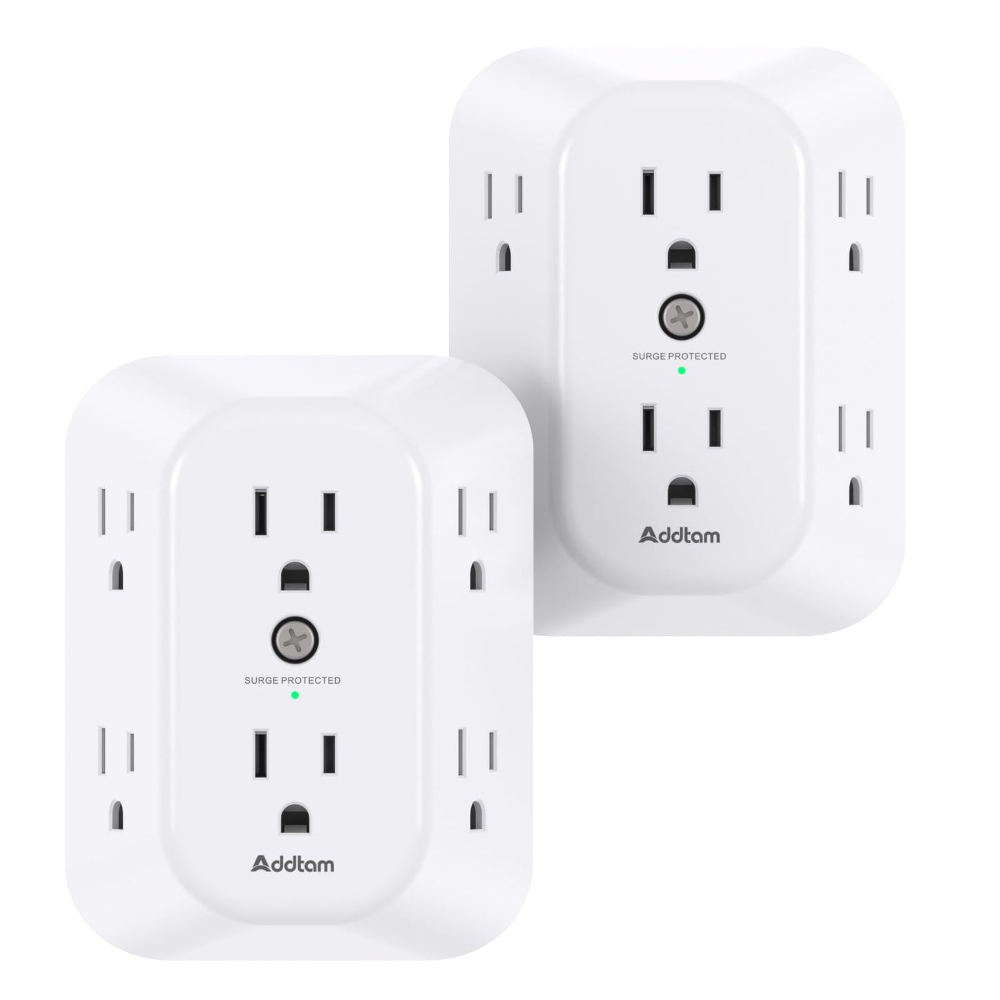 2-Pack Surge Protector Outlet Extender, Outlet Splitter, 6 AC Multi Plug Wall Outlet, Outlet Adapter with 1800J, Plug Extension Outlet for Home Office Dorm Room
