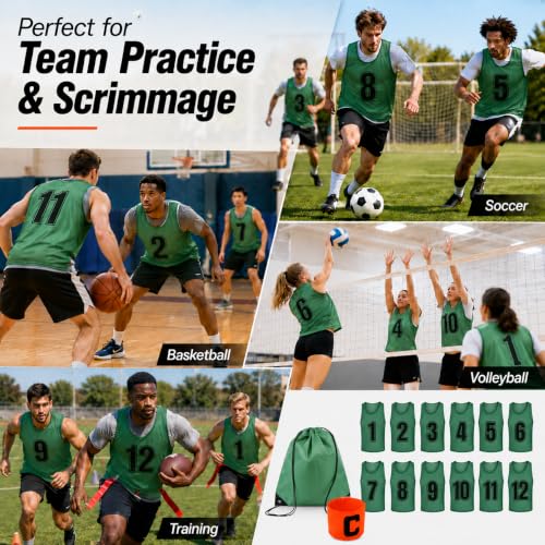 12-Pack Soccer Pinnies Scrimmage Vests with Drawstring Bag & Armband