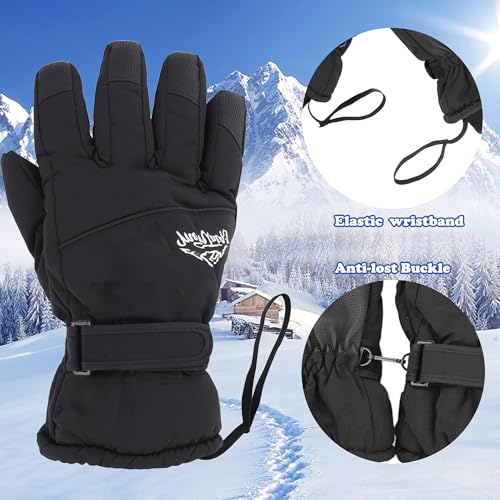 Waterproof Winter Ski Gloves - Black, Size 11.4x4.7in