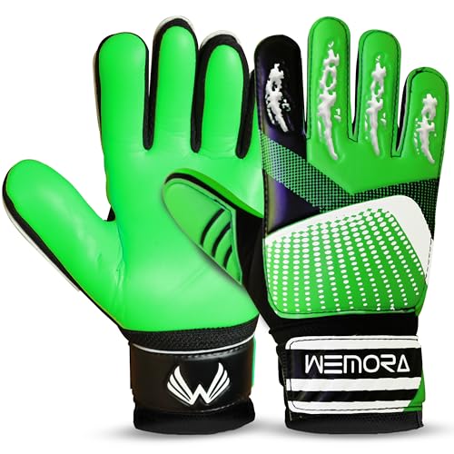 Soccer Goalie Gloves for Kids - 4mm Anti-Slip Grip - Green, Size 3