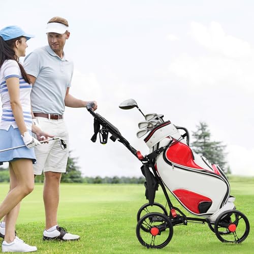 Golf Push Cart - 1-Click Folding Design, 300 lbs Capacity, Black