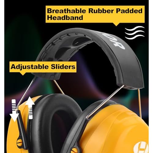 HZ012 NRR 28dB Safety Earmuffs, Deeper Ear Space Passive Hearing Protections Durable Ear Proetctors, for Woodworking, Construction, Manufacturing, Shooting - Yellow