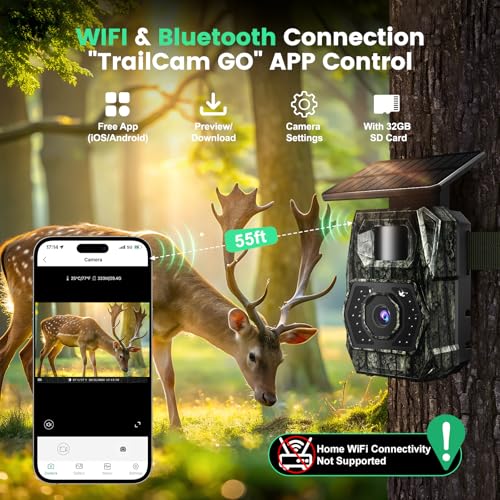Solar Trail Camera with WiFi & Bluetooth - 4K 64MP Night Vision - Dark Green