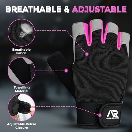 Breathable Gym Gloves - Lightweight, Non-Slip, Full Palm Protection - Pink, Large