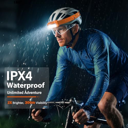 LHKNL Rechargeable Headlamp 2-Pack Orange Waterproof LED Headlights with 8 Modes & Motion Sensor