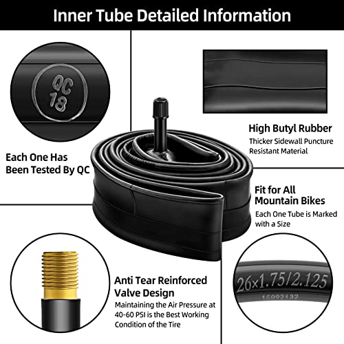 Premium 26 Inch Bike Tubes - 2PCS Mountain Bike Inner Tubes