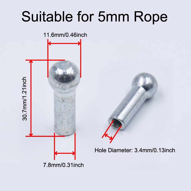 5 Pack Cable Ball Terminals for 5mm Fitness Equipment Cables