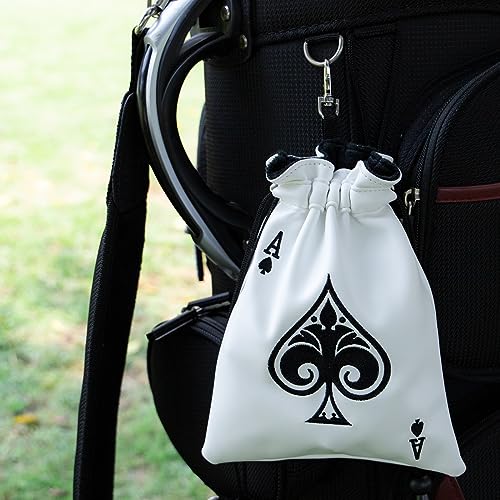 Ace of Spade Golf Valuables Bag with Drawstrings - PU Leather Tee Pouch for Men & Women