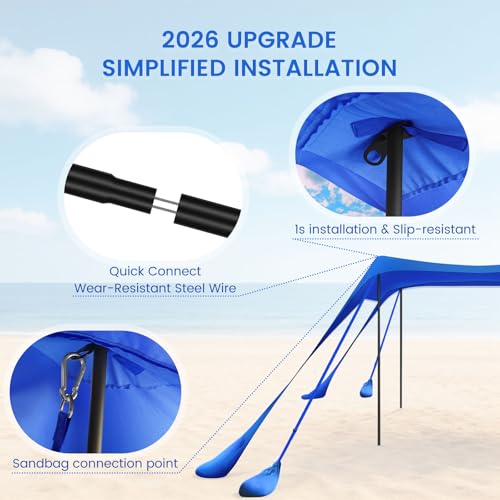 10x10FT Beach Tent Sun Shelter with UPF 50+ Protection
