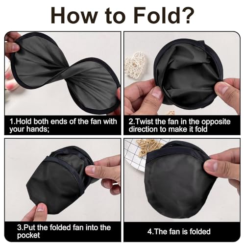 Foldable Flying Disc Fan with Pocket - 9.8 Inch Black Collapsible Toy