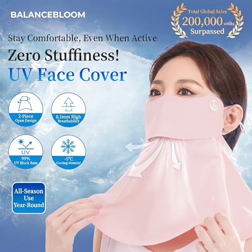 BALANCE BLOOM UPF 50+ Cooling Face Mask 2 Pack – Pink, Breathable Mouth Opening, Washable UV Protection
