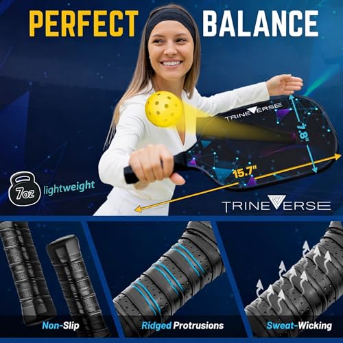 Trineverse T300 Carbon Fiber Pickleball Paddles Set of 2 – 15.7 x 7.8 in, 7 oz, with Accessories
