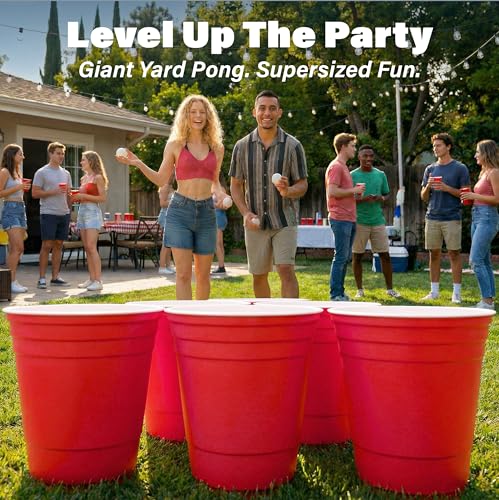 Giant Yard Pong Game Set - 12 Durable Cups & 4 Balls
