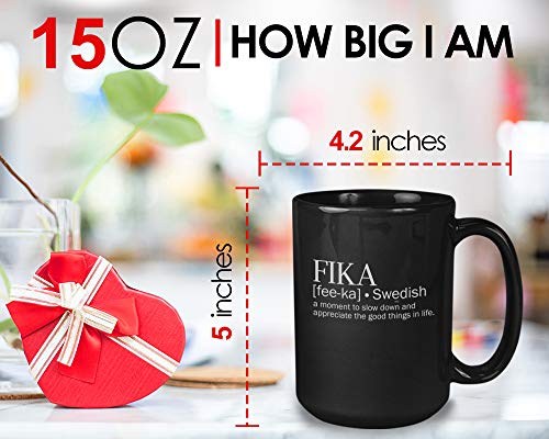 Bubble Hugs Fika Black 15 Oz Motivational Coffee Mug - Swedish Inspiration