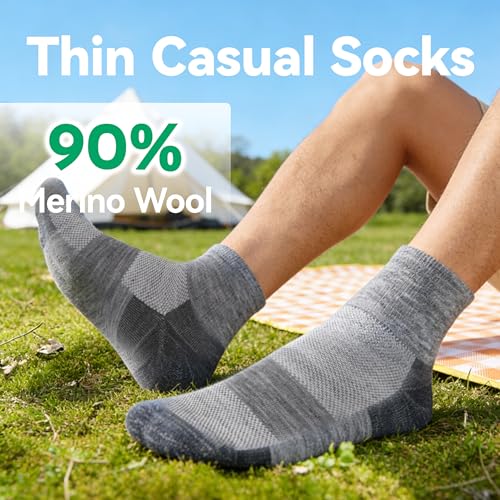 Men Women Medium Grey 3 Pairs Merino Wool Ankle Socks All-Season Breathable