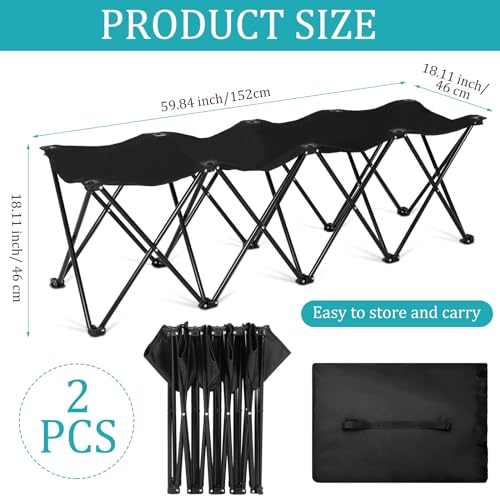 Portable 4-Seat Folding Team Bench with Carry Bag - Black