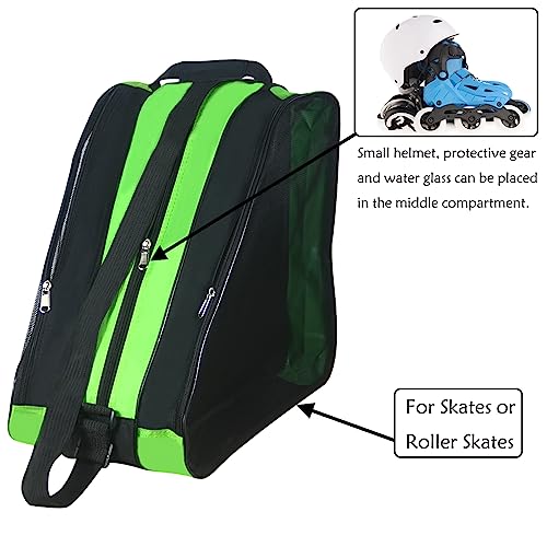 Large Capacity Ice Skate Bag - Green, Fits Quad & Inline Skates