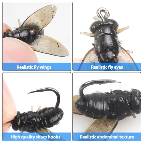 Bionic Fly Fishing Bait Lures Kit - 18pcs Black for Trout & Bass