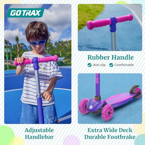 Kids Kick Scooter with LED Light-Up Wheels, 3 Adjustable Heights, Lean to Steer, Lightweight, Wide Anti-Slip Deck