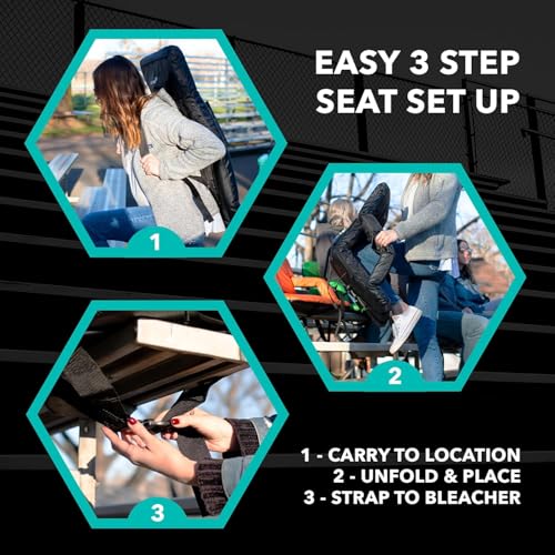 Extra Wide Stadium Seats with Back Support - 2 Pack Folding Chairs - Black, 25"