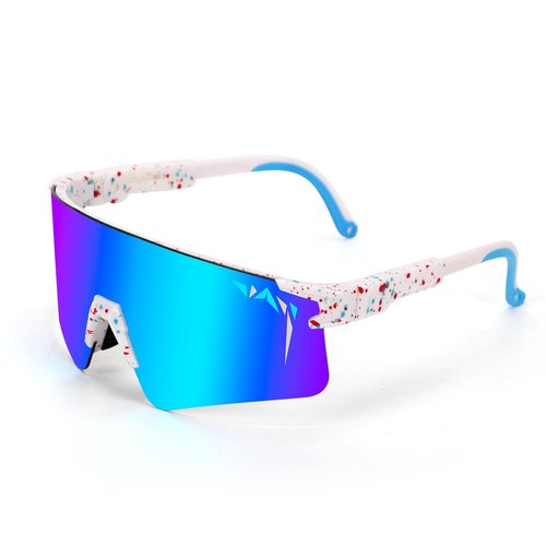 IKTOD Sports Pit Vpier Sunglasses Men Women Anti-UV Baseball Sunglasses Cycling Running Softball Glasses (White Frame Blue Lenses)