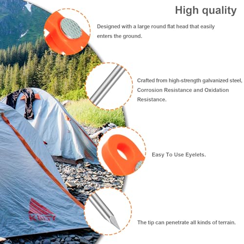 12-Pack Heavy Duty Tent Stakes - 7.1-Inch Rust-Resistant with Orange Sleeves