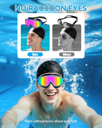 Adult Wide View Swim Goggles Anti-Fog UV No Leak with Ear Plugs Blue Bright Rose & Green Aqua