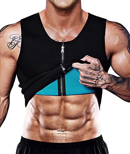 Men's Sauna Vest Sweat Waist Trainer Neoprene Tank Top - Black, Large
