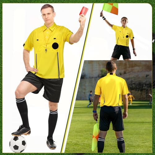 Soccer Referee Kit - Jersey, Whistle, Cards & Flags - Small-Medium Yellow