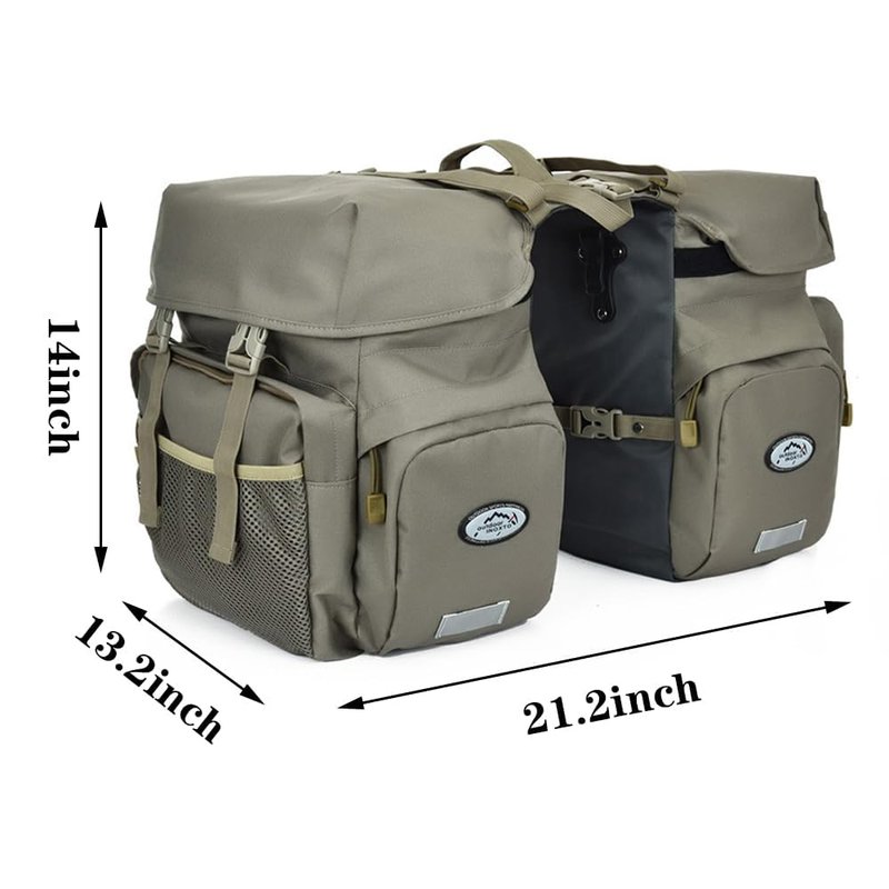 ZTZ 50L Panniers Bike Bags, Waterproof Bike Panniers Made of High-Density 600D Polyester for Durable Use, Bike Saddle Bag come with Reflective Trim and Rain Cover, Easy Organize in 7 inch Rack(Green)