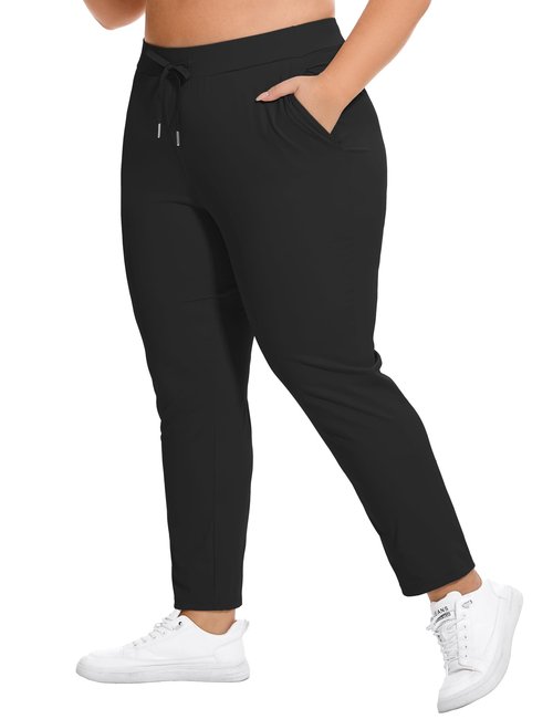 COOTRY Women's Plus Size Pants 7/8 Stretch Sweatpants Golf Athletic Travel Work Casual Joggers with Deep Pockets Black 3XL
