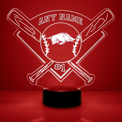 Custom University of Arkansas Razorbacks Baseball LED Sign Night Light with Remote