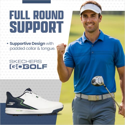 Golf Shoes for Men - Waterproof Spiked Elite Vortex Rival - White/Navy / 10.5