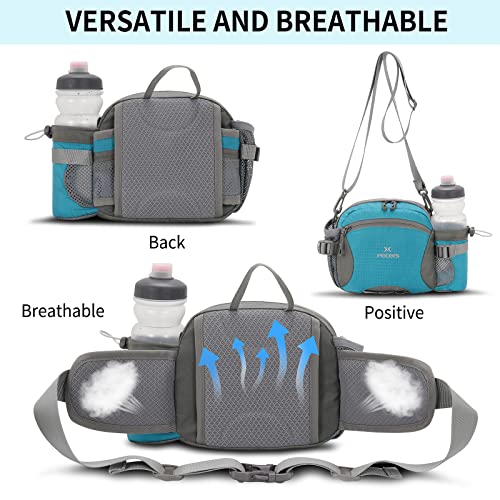 Peicees Large Water-Resistant Hiking Fanny Pack with Bottle Holder - Blue