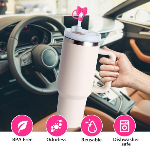 6PCS Silicone Bow Straw Covers for Stanley 30 & 40 Oz Tumblers - Pink Bow