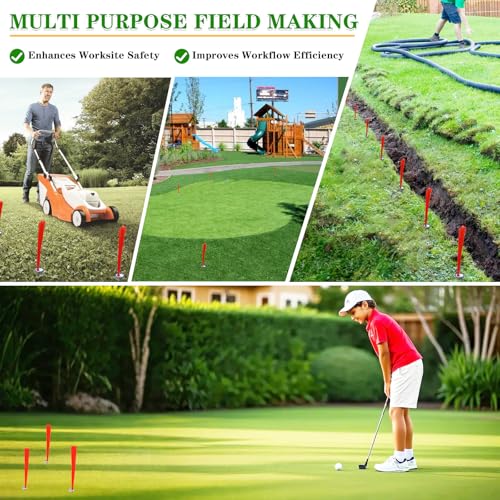 30 Pcs Neon Orange Ground Marking Whiskers with Stakes for Survey Landscaping & Hunting