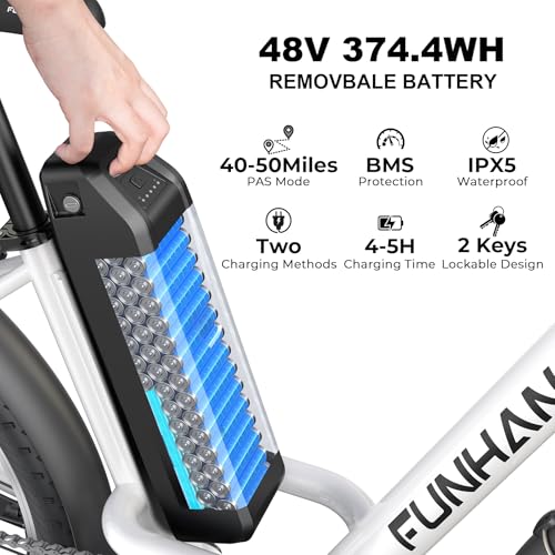 Electric Bike for Adults - 26" City Cruiser Ebike 1000W, White