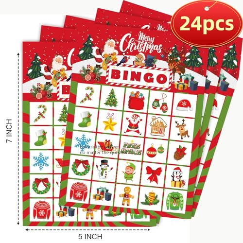 Christmas Bingo Game Set - 24 Cards with Markers for Family Fun