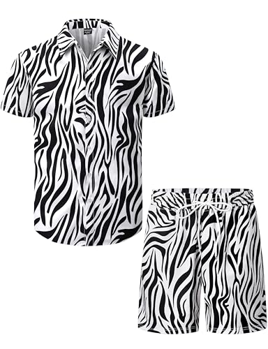 Mens Hawaiian Print Shirts & Shorts Sets 2-Piece Summer Outfit M-4XL