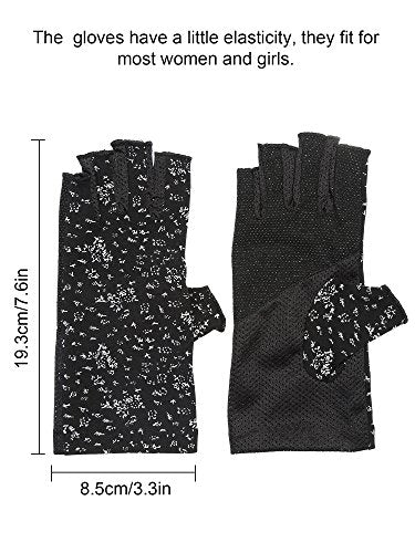 Women’s UV Protection Fingerless Gloves - Black Mitten for Cycling