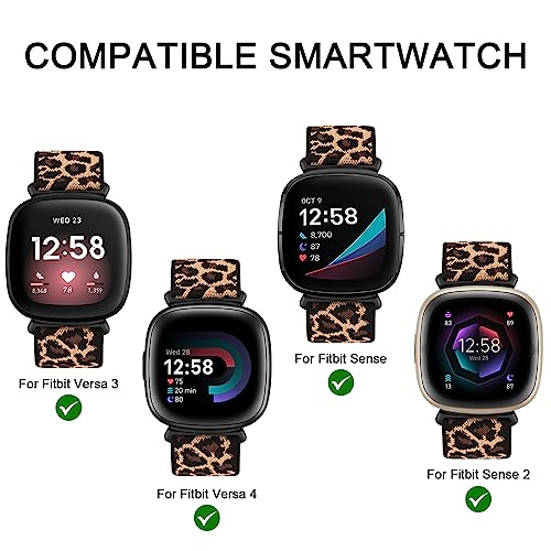 Elastic Nylon Watch Band for Versa 4, Versa 3, Sense 2 - Leopard