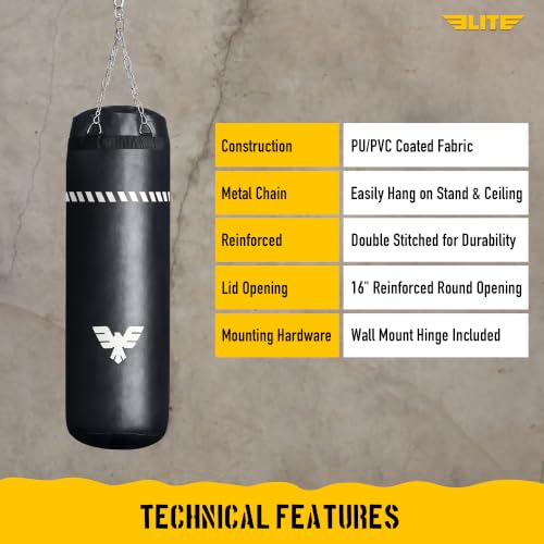 Black Elite Sports 4 FT Unfilled Heavy Boxing Punching Bag with Metal Chain
