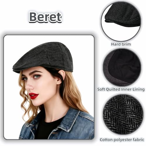 Men's Herringbone Wool Blend Newsboy Cap - Charcoal