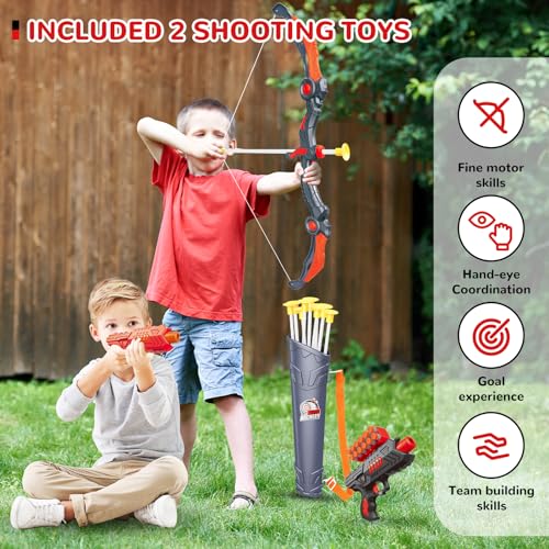 GMAOPHY Red LED Light Up Kids Bow and Arrow Toy Set - 2 Pack for Indoor & Outdoor Play