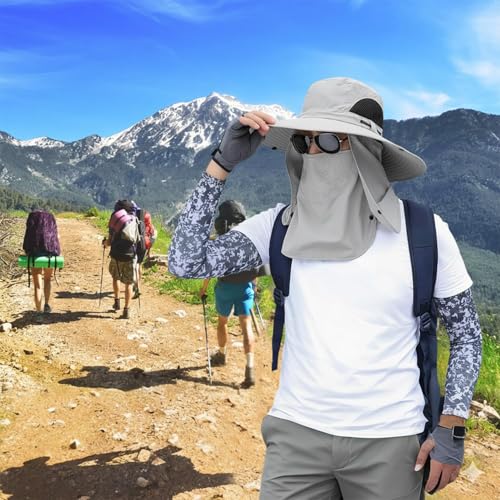 Men Women Safari Bucket Hat with Face Cover and Neck Flap Sun Protection