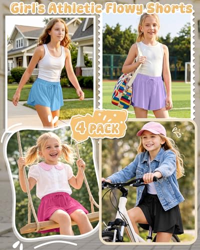 Girls Athletic Butterfly Short Skort - 4 Pack 9-10 Years - Purple, Blue, Red, Black
