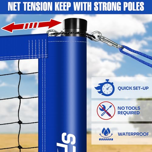 32FT Portable Volleyball Net Set - Adjustable Height & Winch - Blue