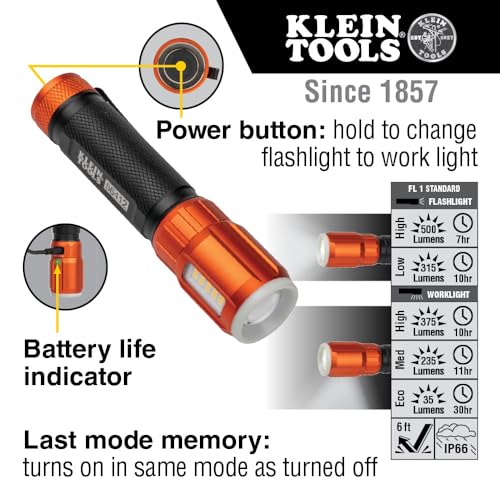 Rechargeable LED Flashlight with Flood Light - 500 Lumens, USB-C, Magnet, Pocket Clip