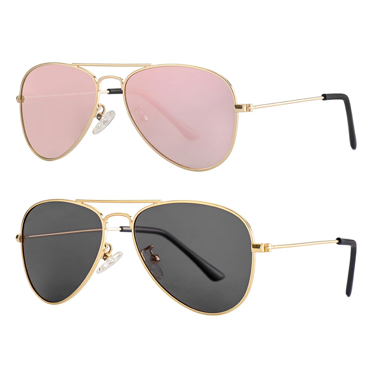 Gleyemor Kids Polarized Aviator Sunglasses for Juniors Teenagers Age 8-18 (Gold/Pink Mirror+Gold/Grey)