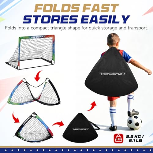 Kids Soccer Goals Set - 2 Portable Pop Up Goals with Gear, World Cup